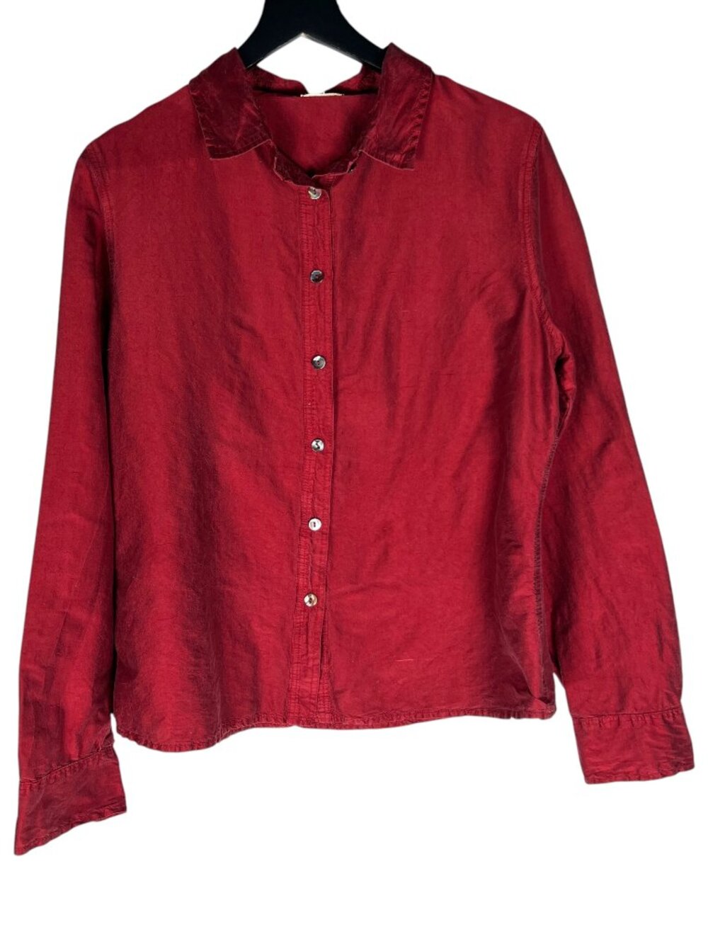 sHiRt Women's Vintage 90s 100% Raw Textured Silk Collared Blouse in Red Size M